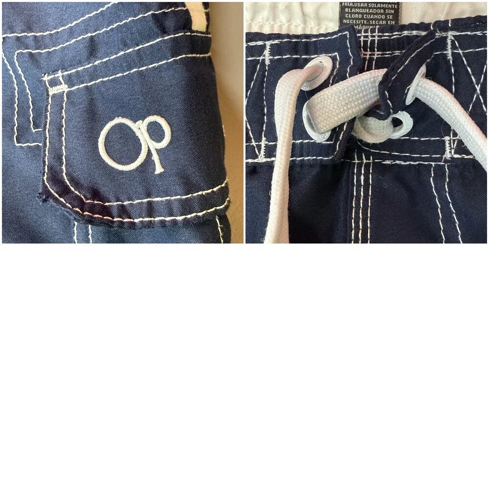 OP Ocean Pacific Board Shorts Mens Large 36/38 Navy Blue Cargo Swim Trunks Lined